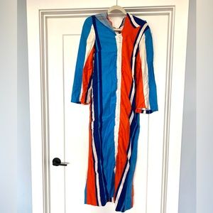 Vintage Junior House 70s Hippie Zip Gown Robe Lounger House Dress Stripes